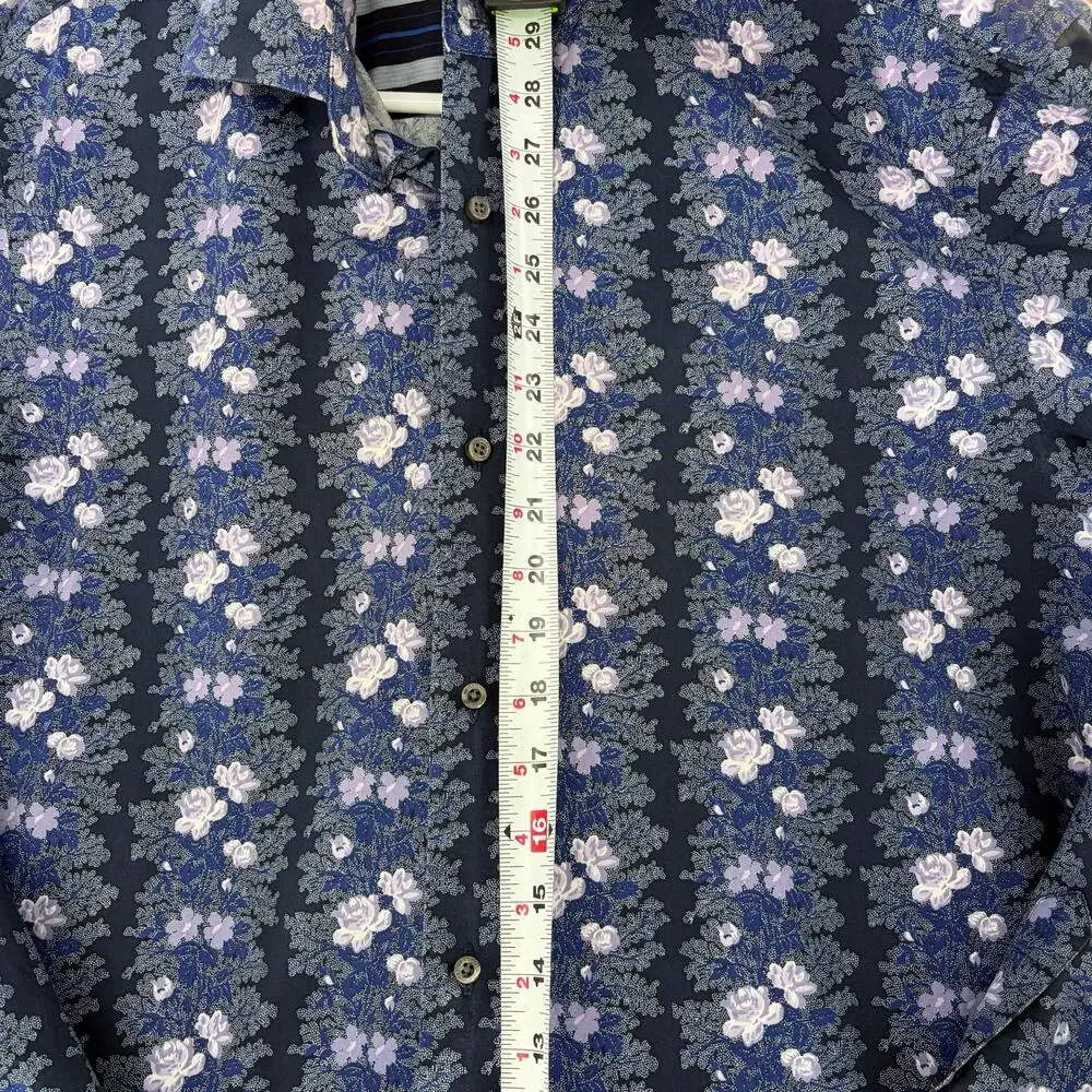 Banana Republic XL Men's Blue Floral Striped Long Sleeve Button-Up Shirt